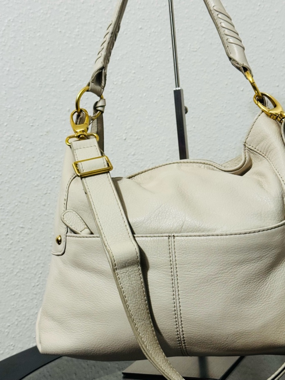 Isabella Fiore Cream Shoulder Bag with Gold Embroidered Motif - Picture 2 of 16
